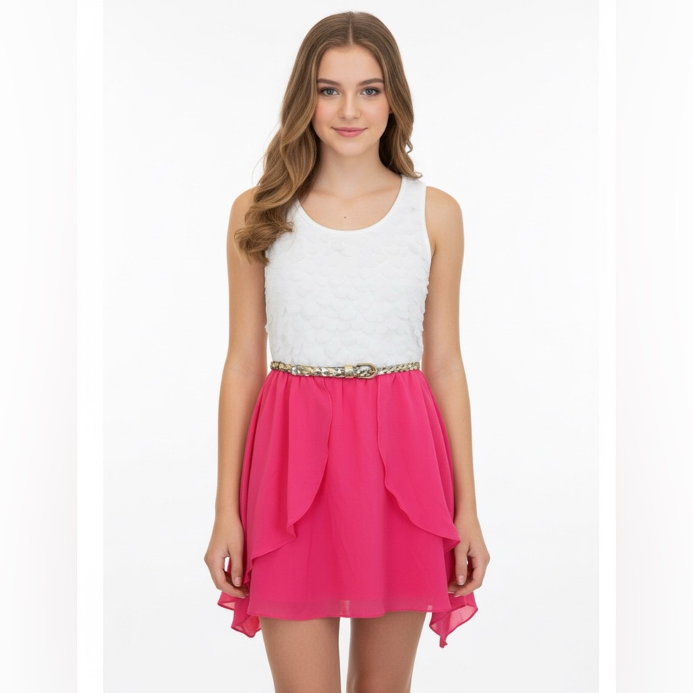 Charming Pink and Ivory Belted Kids Girls Dress sz 16 NWT